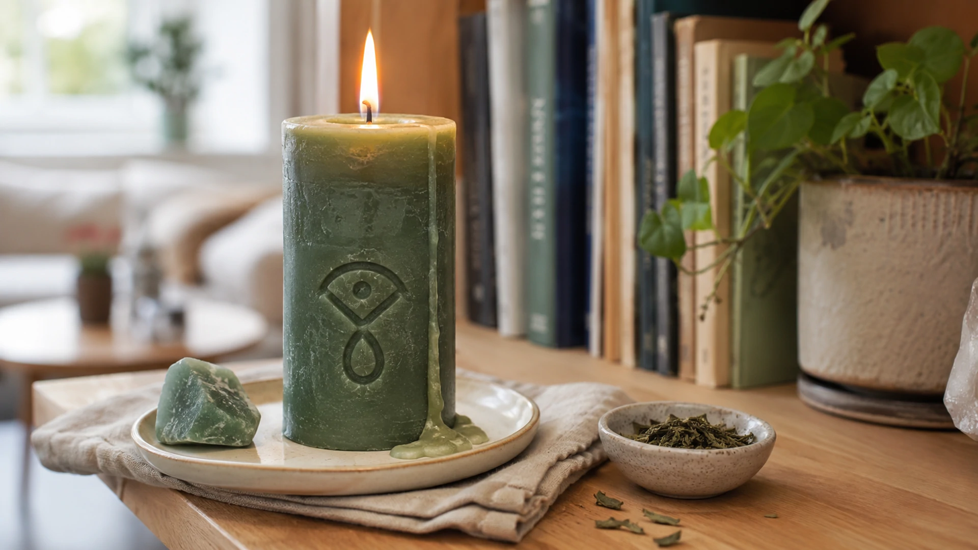 Pillar candle magic ritual for sustained multi-day workings on a home altar shelf.