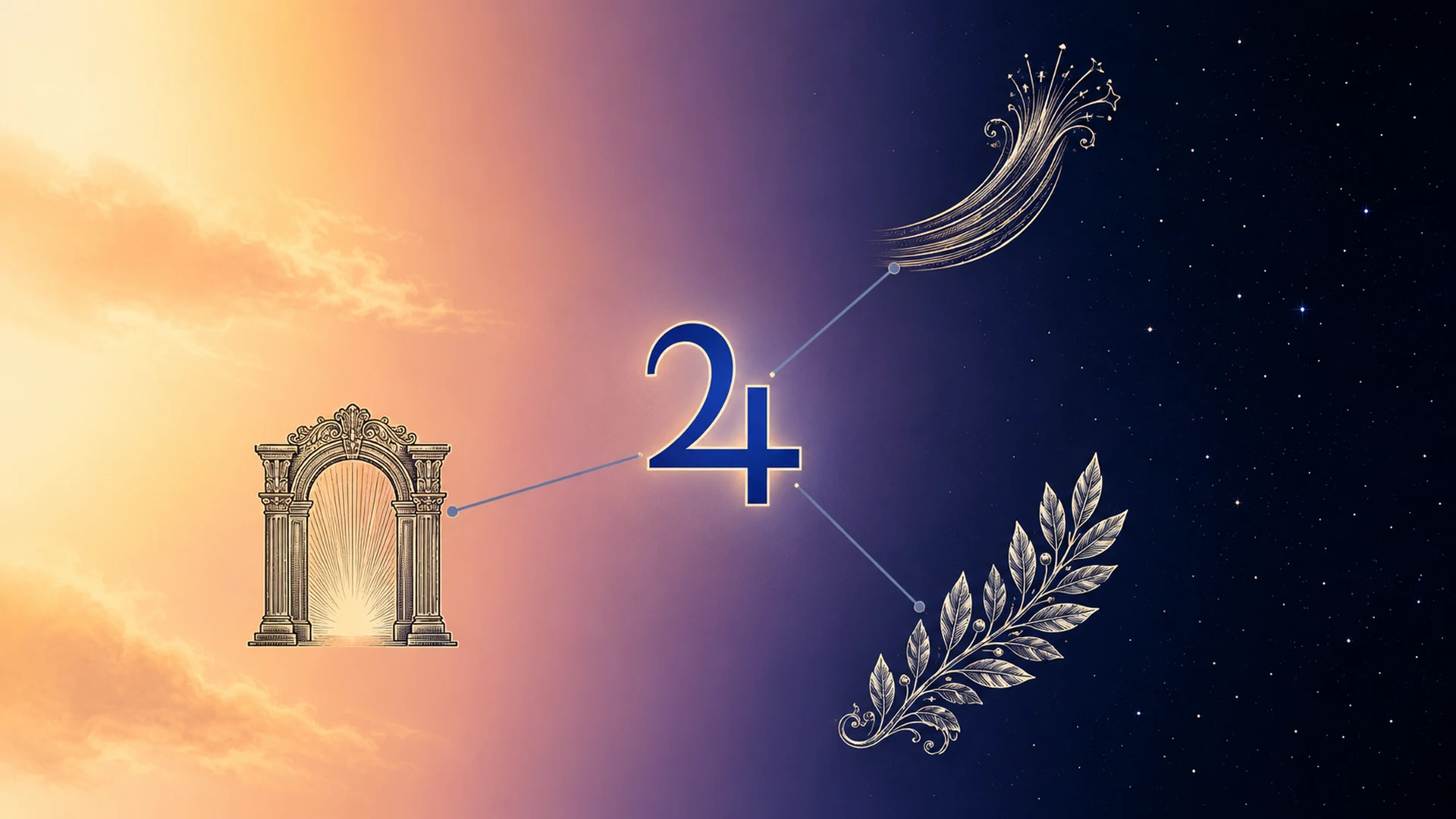 Jupiter planetary hour illustrated as a glyph between day and night skies with abundance and honor symbols