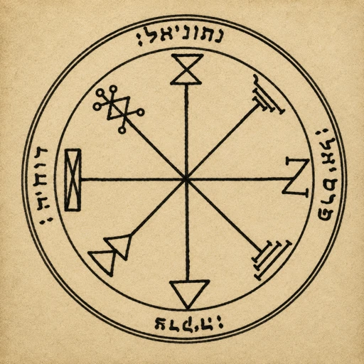 First Pentacle of Jupiter from the Key of Solomon — angels Netoniel, Devachiah, Tzedeqiah, Parasiel, Lord and Master of Treasures.