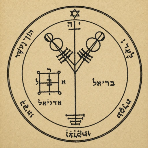 Fourth Pentacle of Jupiter from the Key of Solomon — IH above, angels Adoniel and Bariel below, Psalm 112:3, wealth and honour.