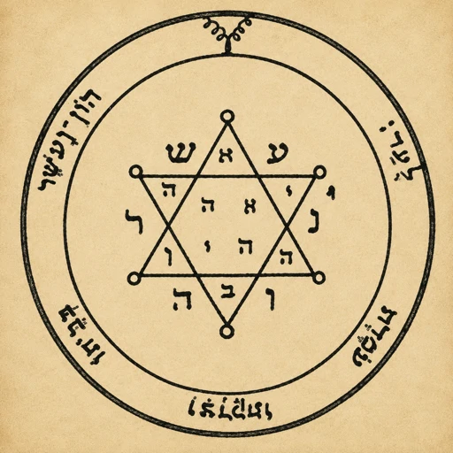 Second Pentacle of Jupiter from the Key of Solomon — AHIH, AB, IHVH, glory and riches, Psalm 112:3.