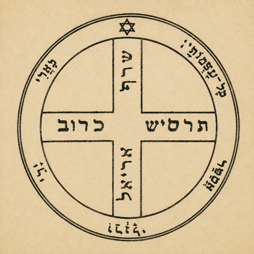 Sixth Pentacle of Jupiter from the Key of Solomon — Seraph, Kerub, Ariel, Tharsis, Psalm 22:16–17, earthly protection seal.