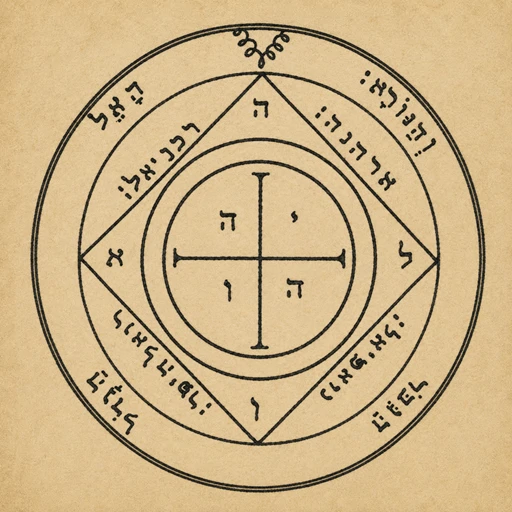 Fifth Pentacle of Saturn from the Key of Solomon — IHVH, Eloah, angels Arehanah, Rakhaniel, Roelhaiphar, Noaphiel, Deuteronomy 10:17.
