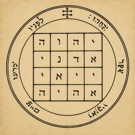 First Pentacle of Saturn from the Key of Solomon — IHVH, Adonai, Yiai, Eheieh in a square, Psalm 72:9, spirit submission seal.