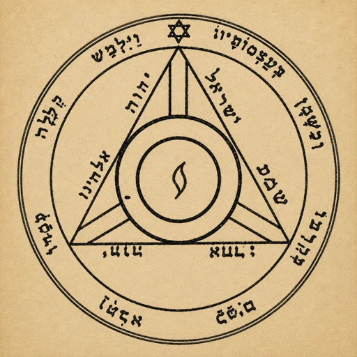 Fourth Pentacle of Saturn from the Key of Solomon — mystic letter Yod at center, office of ruin and destruction, Psalm 109:18.