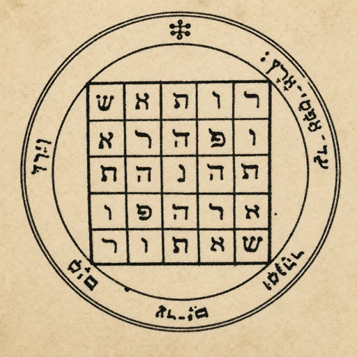 Second Pentacle of Saturn from the Key of Solomon — SATOR AREPO TENET OPERA ROTAS square, Psalm 72:8, adversity and pride seal.