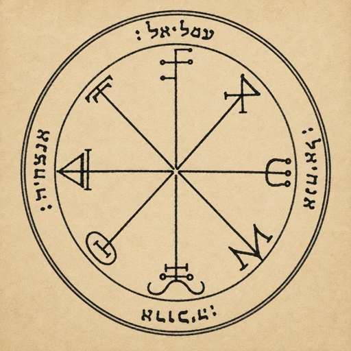 Third Pentacle of Saturn from the Key of Solomon — angels Omeliel, Anachiel, Arauchiah, Anazachia, night invocation seal.